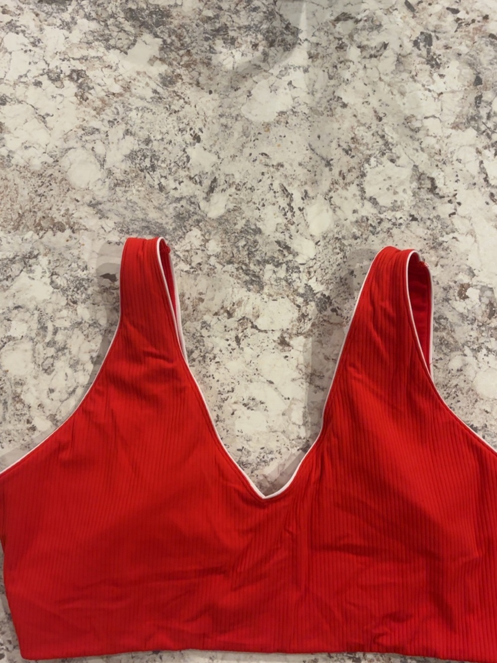 aerie Red Ribbed V-Neck Bralette with White Trim